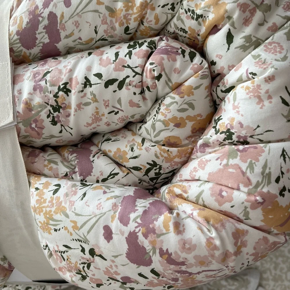 Studio McGee Twin XL Reversible Floral and Stripe Comforter Set Pink/Green